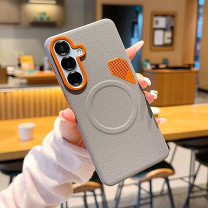 Luxury vegan leather gold-plated solid color magnetic Samsung phone case