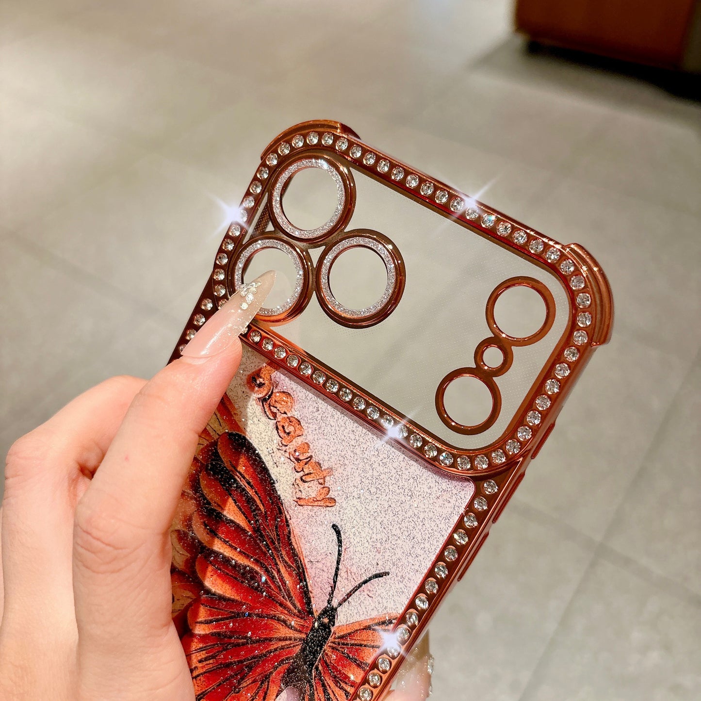 Butterfly glitter rhinestone-encrusted drop-proof Apple phone case