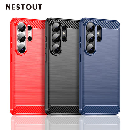 Full-coverage shockproof brushed carbon fiber Samsung phone case