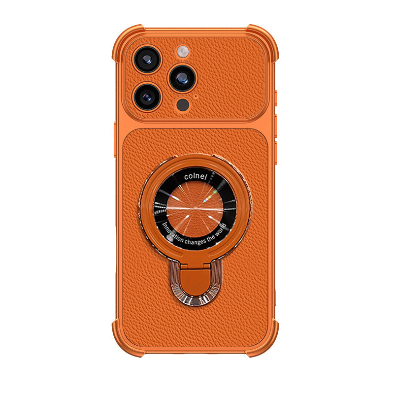 Four-corner anti-drop folding stand leather-textured Apple phone case