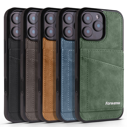Solid color card holder stand leather Apple phone case