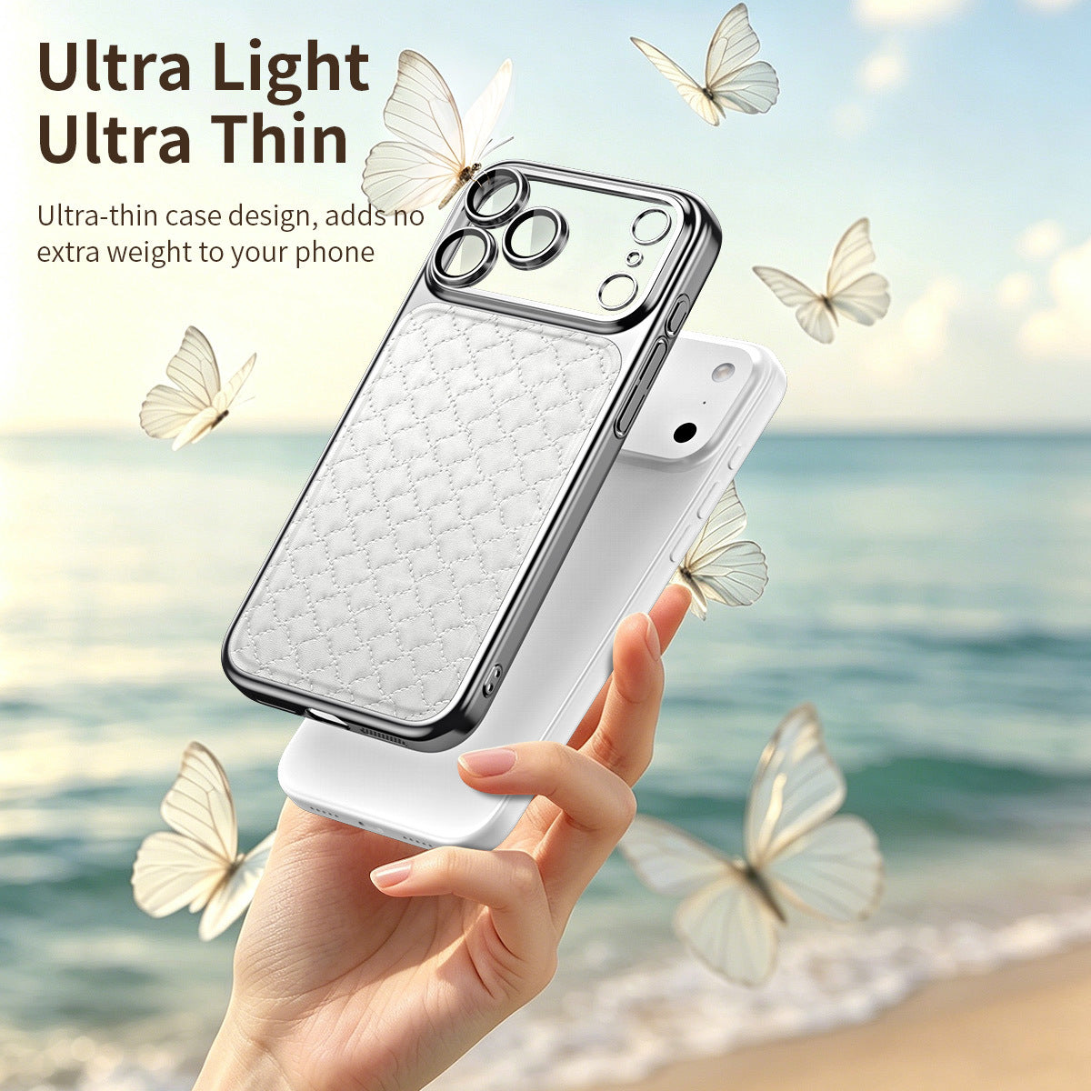 Diamond-patterned vegan leather magnetic Apple phone case
