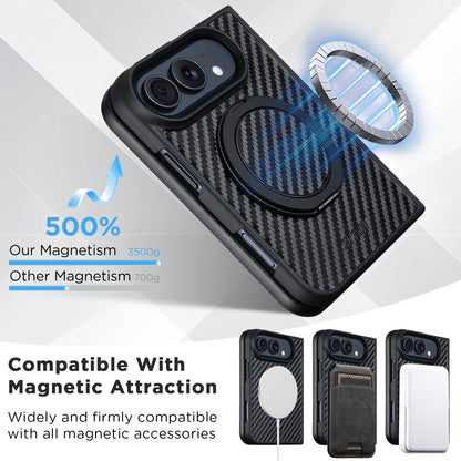 Carbon Fiber-Textured Magnetic Folio Case with Rotating Stand for iPhone Duo