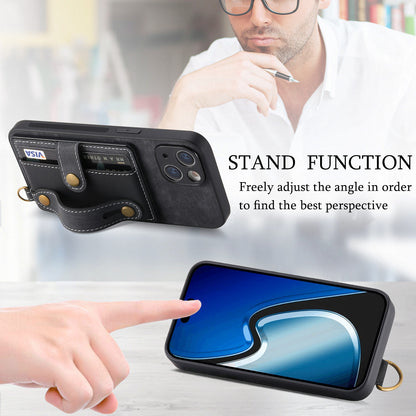 Wristband Lanyard Card Slot Leather Case Apple Phone Case