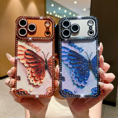 Butterfly glitter rhinestone-encrusted drop-proof Apple phone case