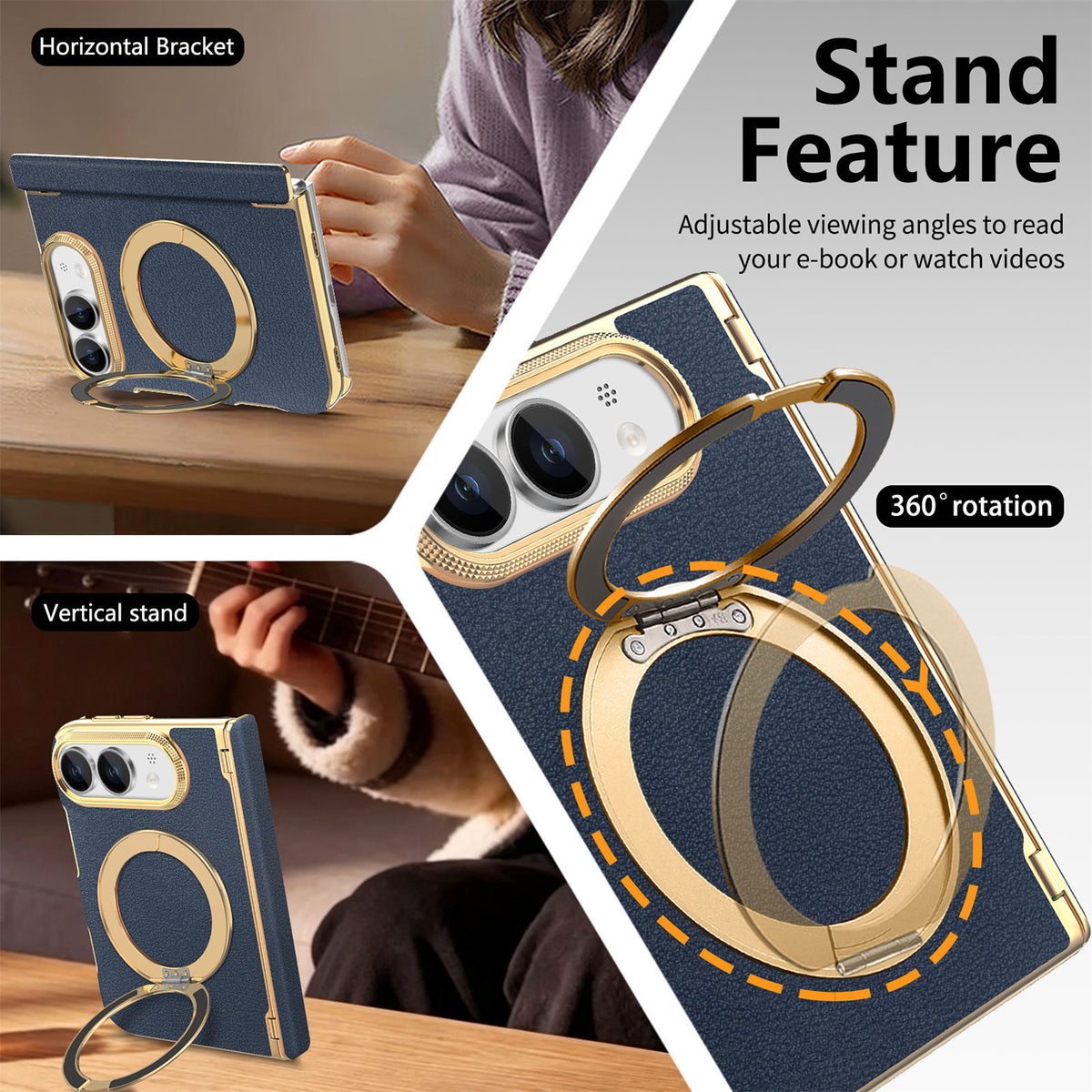 Premium Diamond Pattern Magnetic Large Window Apple Phone Case