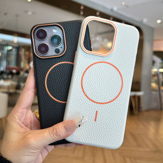 Litchi pattern fine circle magnetic iPhone case