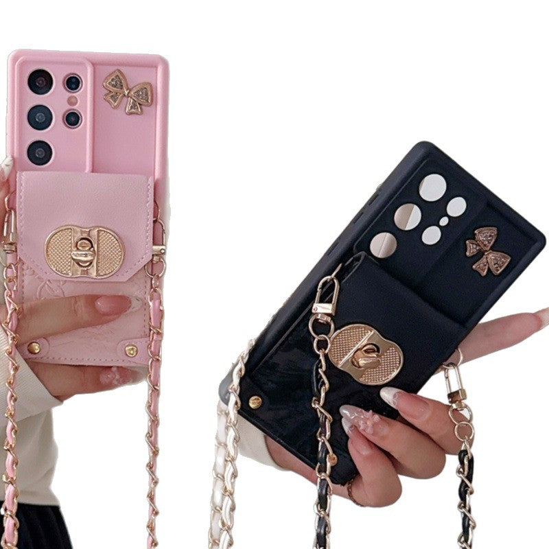 Patterned Bow Card Holder Crossbody Strap Samsung Phone Case