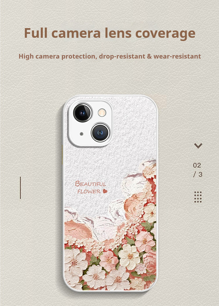 Oil painting floral full-coverage leather Apple phone case