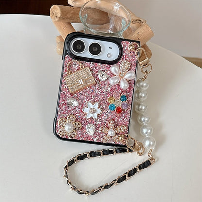 Luxurious Creative Rhinestone Flower & Pearl iPhone Duo Case