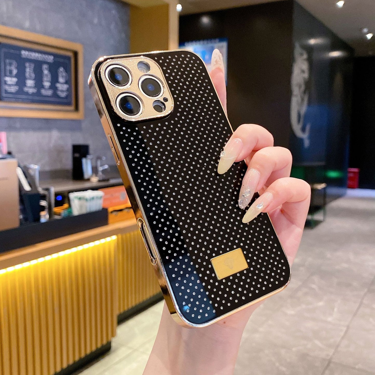 Electroplated luxury rhinestone Apple phone case