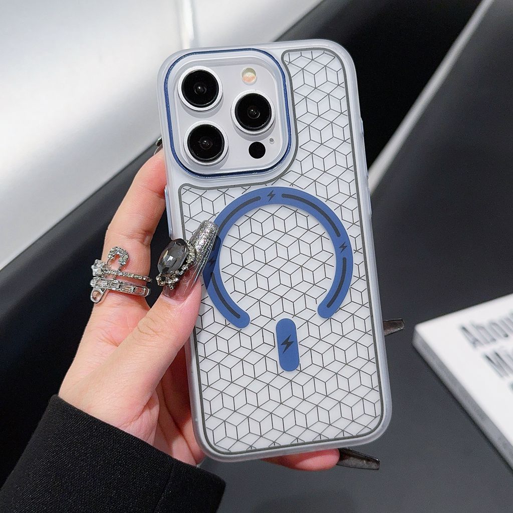 Carved matte skin-feel checkered magnetic iPhone case