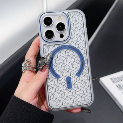 Carved matte skin-feel checkered magnetic iPhone case