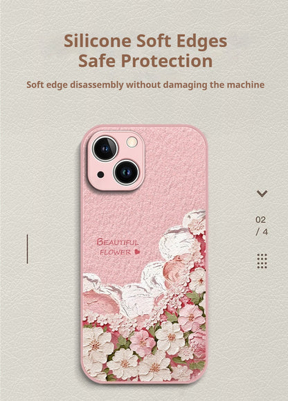 Oil painting floral full-coverage leather Apple phone case