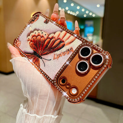 Butterfly glitter rhinestone-encrusted drop-proof Apple phone case