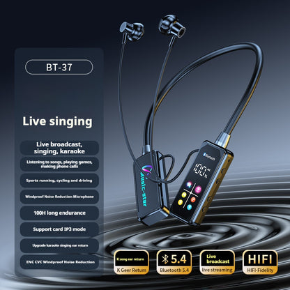 Color screen digital display neck hanging long battery life wireless sports earphones