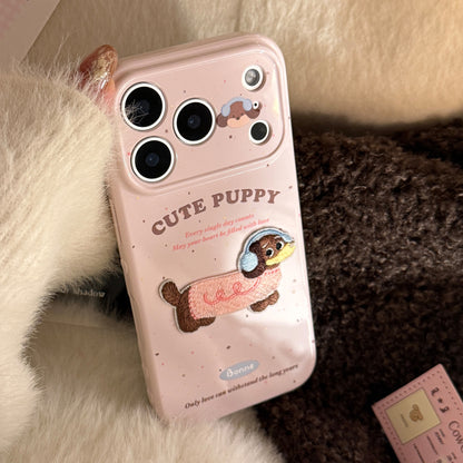 3D Embroidered Cat and Dog Apple Phone Case