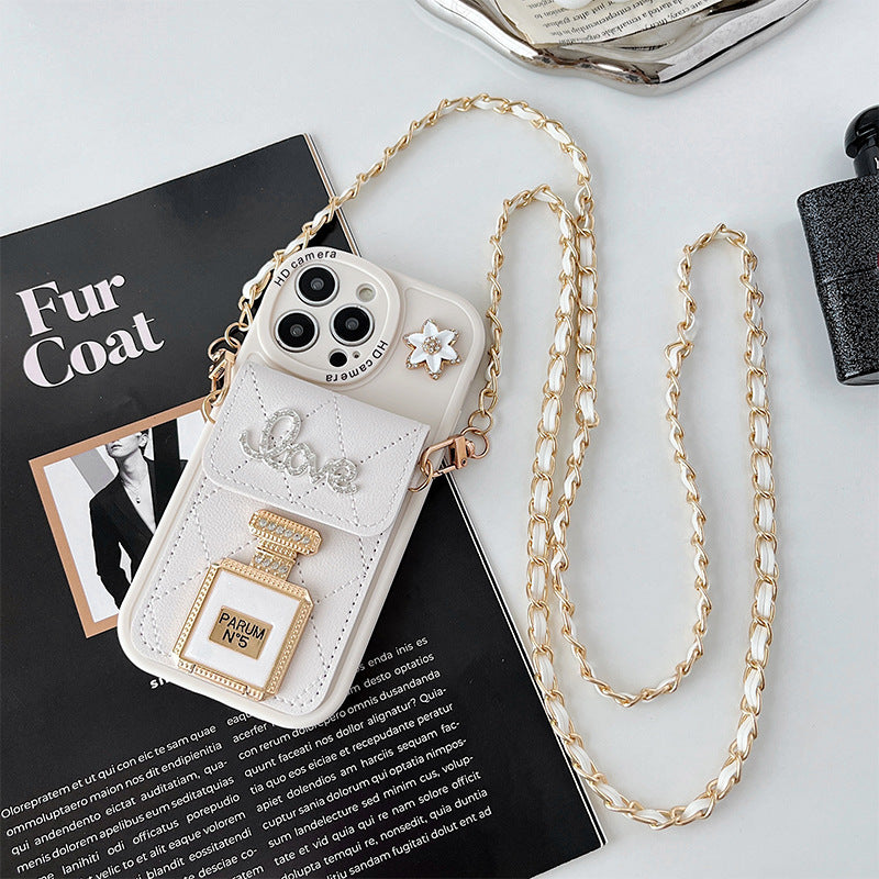 Perfume bottle mirror crossbody card holder Apple phone case