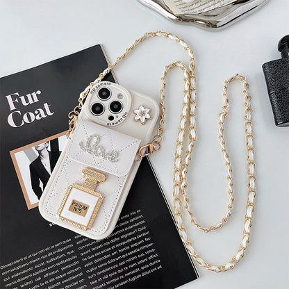 Perfume bottle mirror crossbody card holder Apple phone case