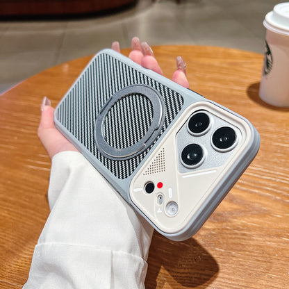 Skin-friendly fiber invisible stand magnetic Apple phone case