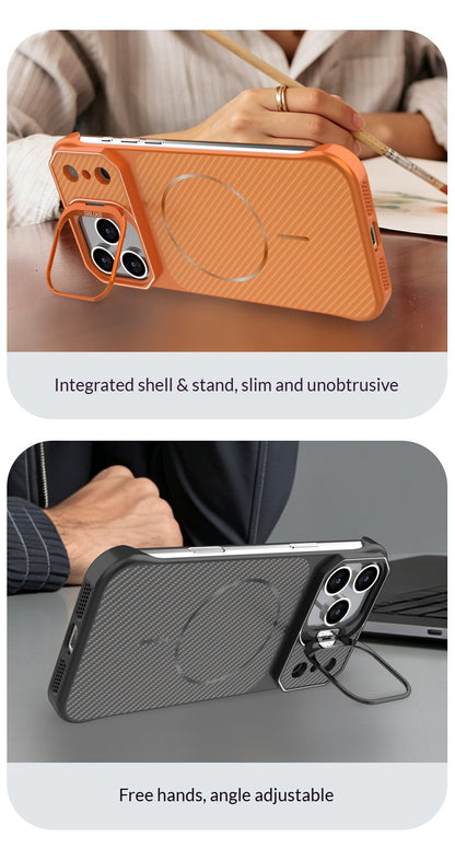 Frameless carbon fiber textured stand Apple phone case