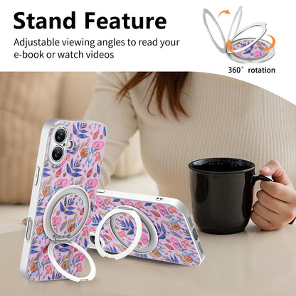 Magnetic Rotating Stand iPhone Case with Floral Print