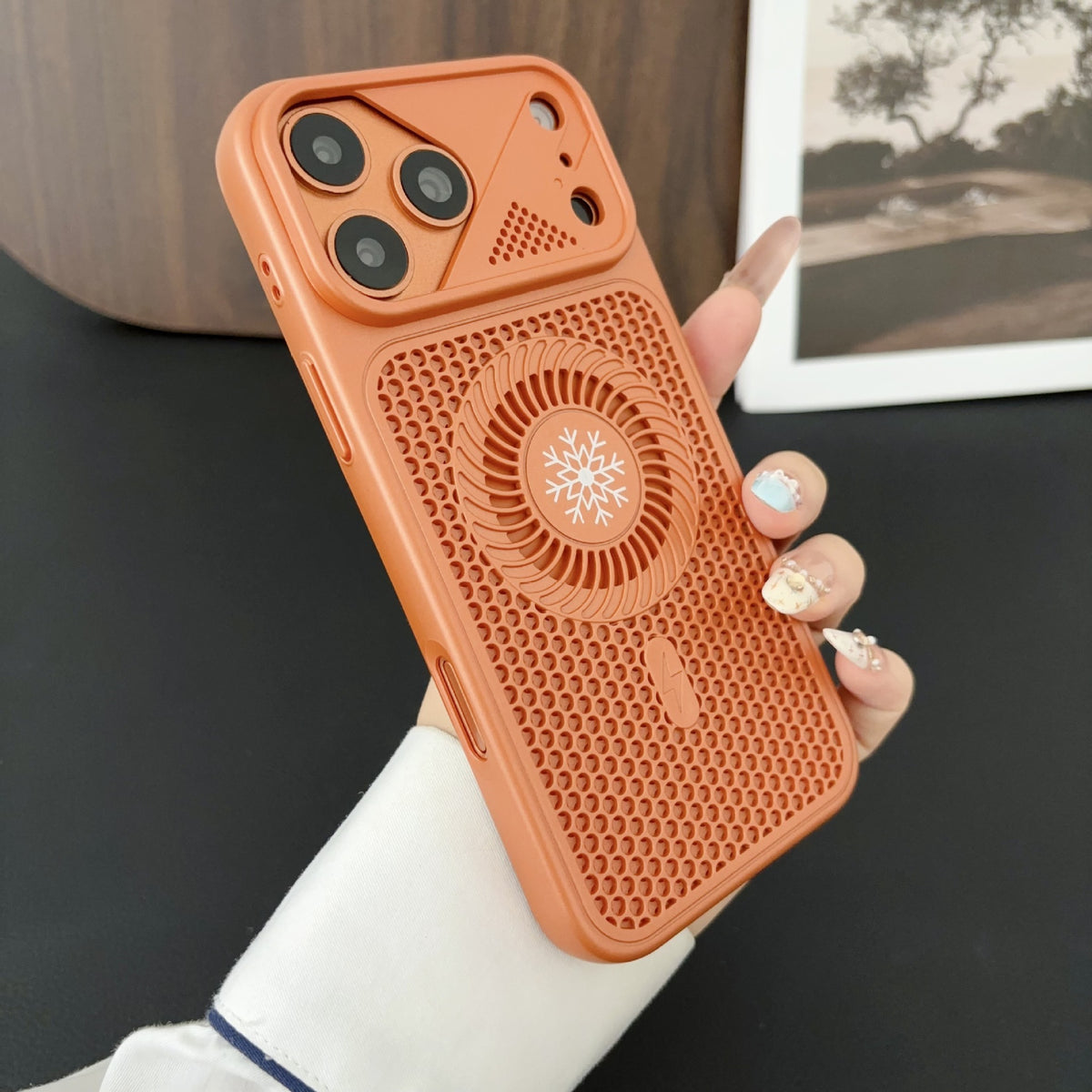 Cyclone cooling and breathable mesh magnetic Apple phone case