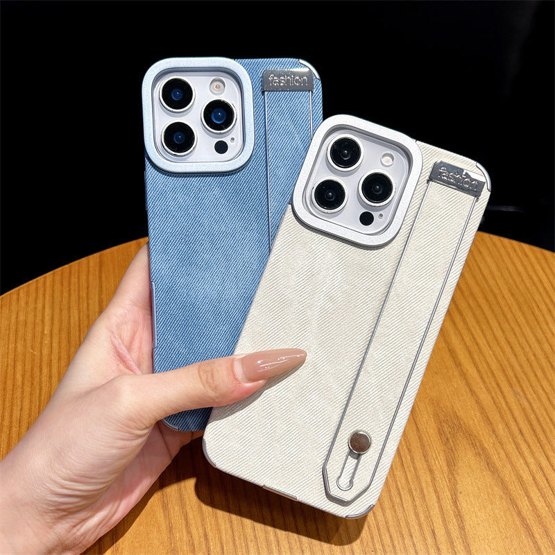 Minimalist solid color denim wrist strap magnetic Apple phone case
