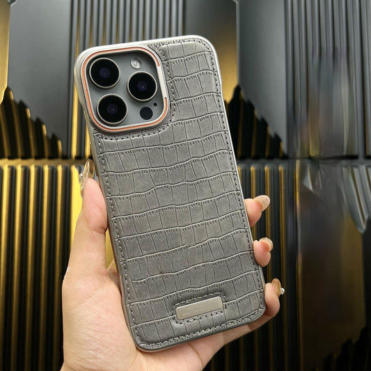 Borderless Business Leather Grain Magnetic Apple Phone Case