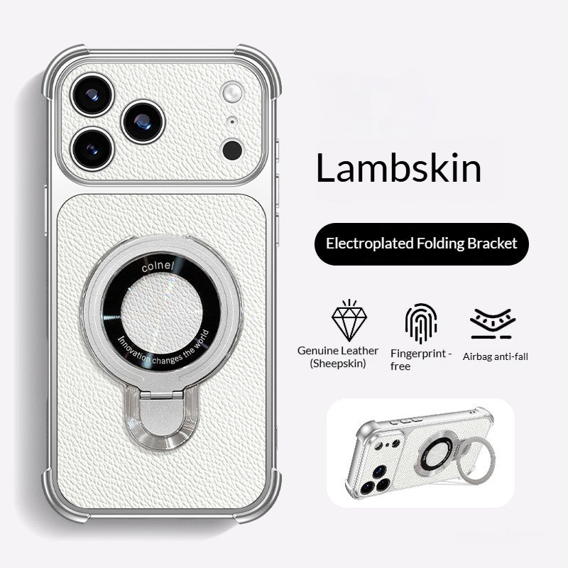 Four-corner anti-drop folding stand leather-textured Apple phone case