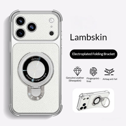 Four-corner anti-drop folding stand leather-textured Apple phone case