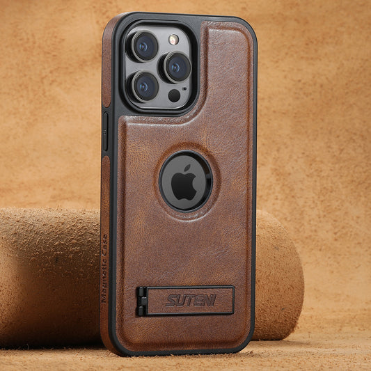 Bracket Magnetic Wax Type Leather Case Apple Phone Case