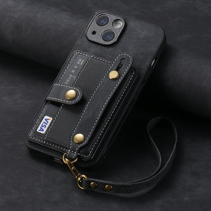 Wristband Lanyard Card Slot Leather Case Apple Phone Case