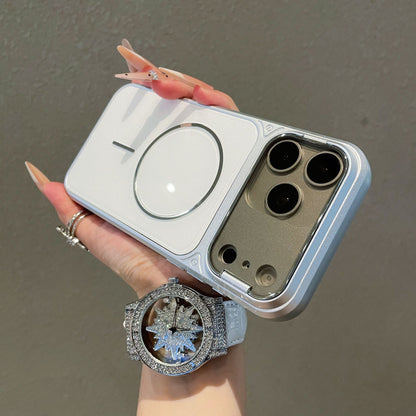 Flip-style lens holder glitter magnetic Apple phone case