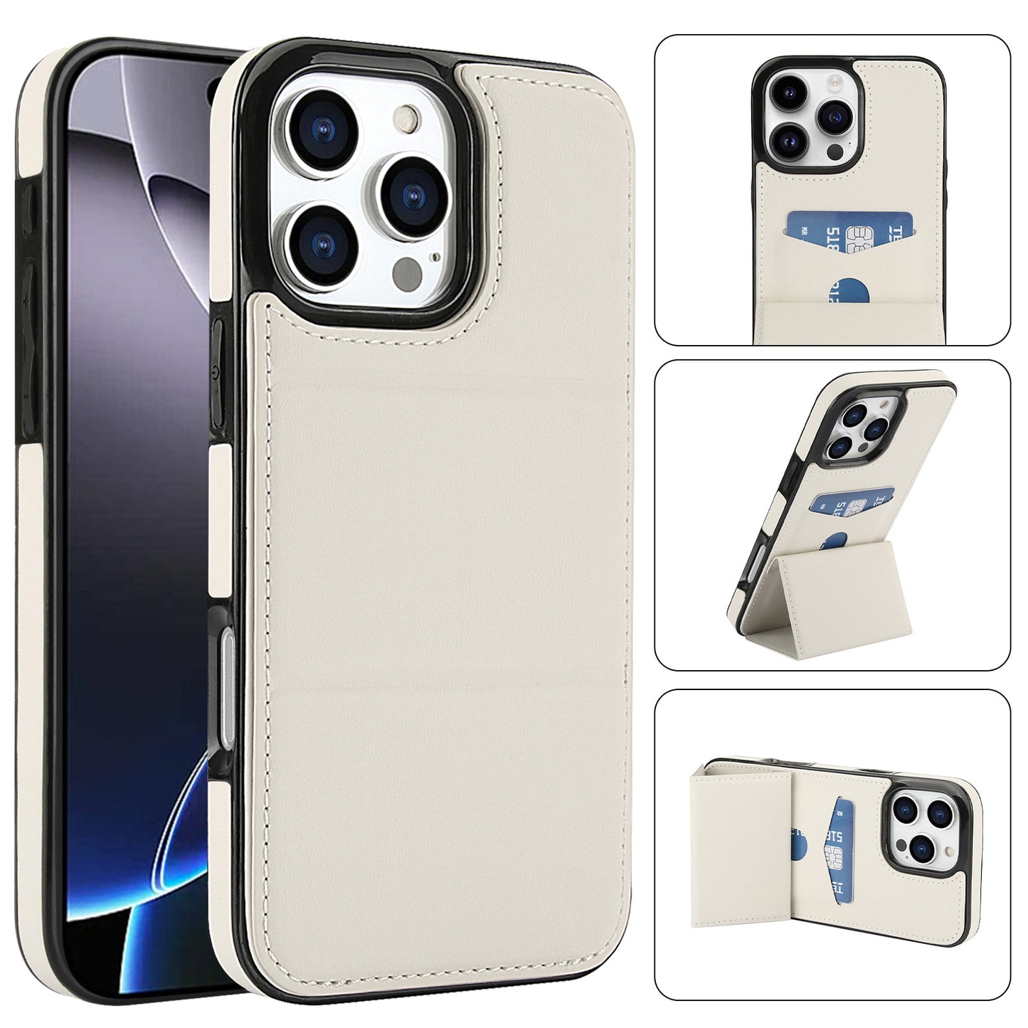 Tri-fold stand with card slot leather Apple phone case