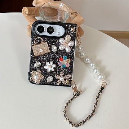 Luxurious Creative Rhinestone Flower & Pearl iPhone Duo Case