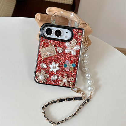 Luxurious Creative Rhinestone Flower & Pearl iPhone Duo Case