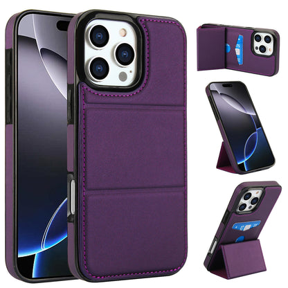 Tri-fold stand with card slot leather Apple phone case