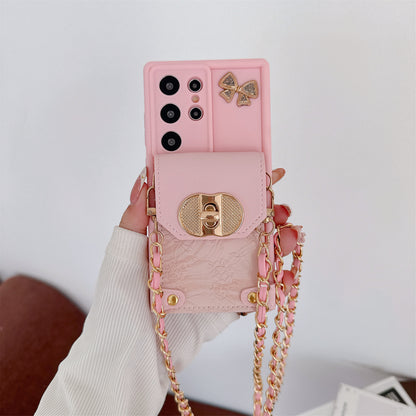 Patterned Bow Card Holder Crossbody Strap Samsung Phone Case