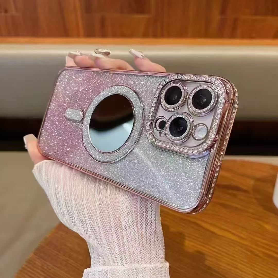 Diamond Magnetic Makeup Mirror Apple Phone Case
