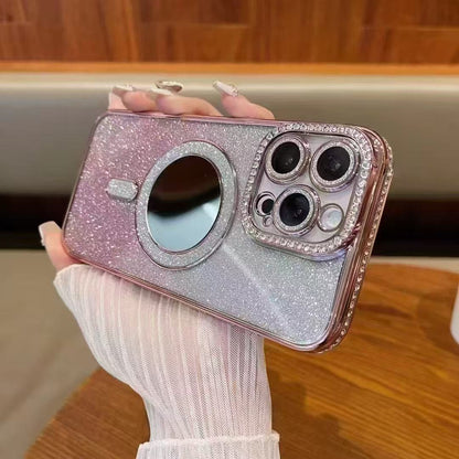Diamond Magnetic Makeup Mirror Apple Phone Case