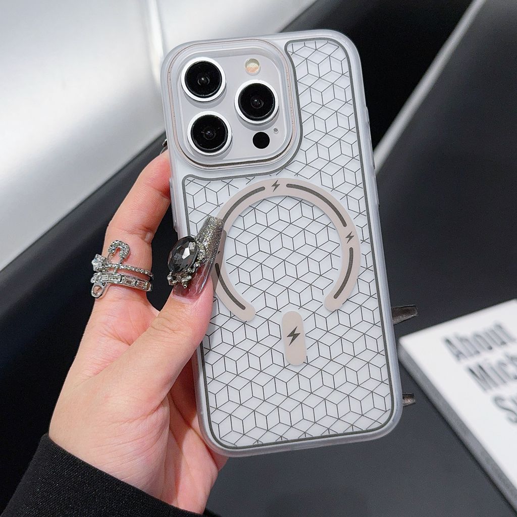Carved matte skin-feel checkered magnetic iPhone case