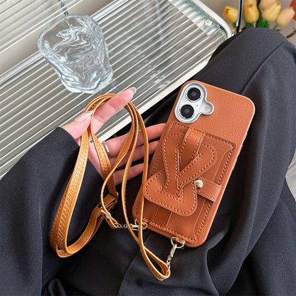Crossbody strap button card holder Apple phone case