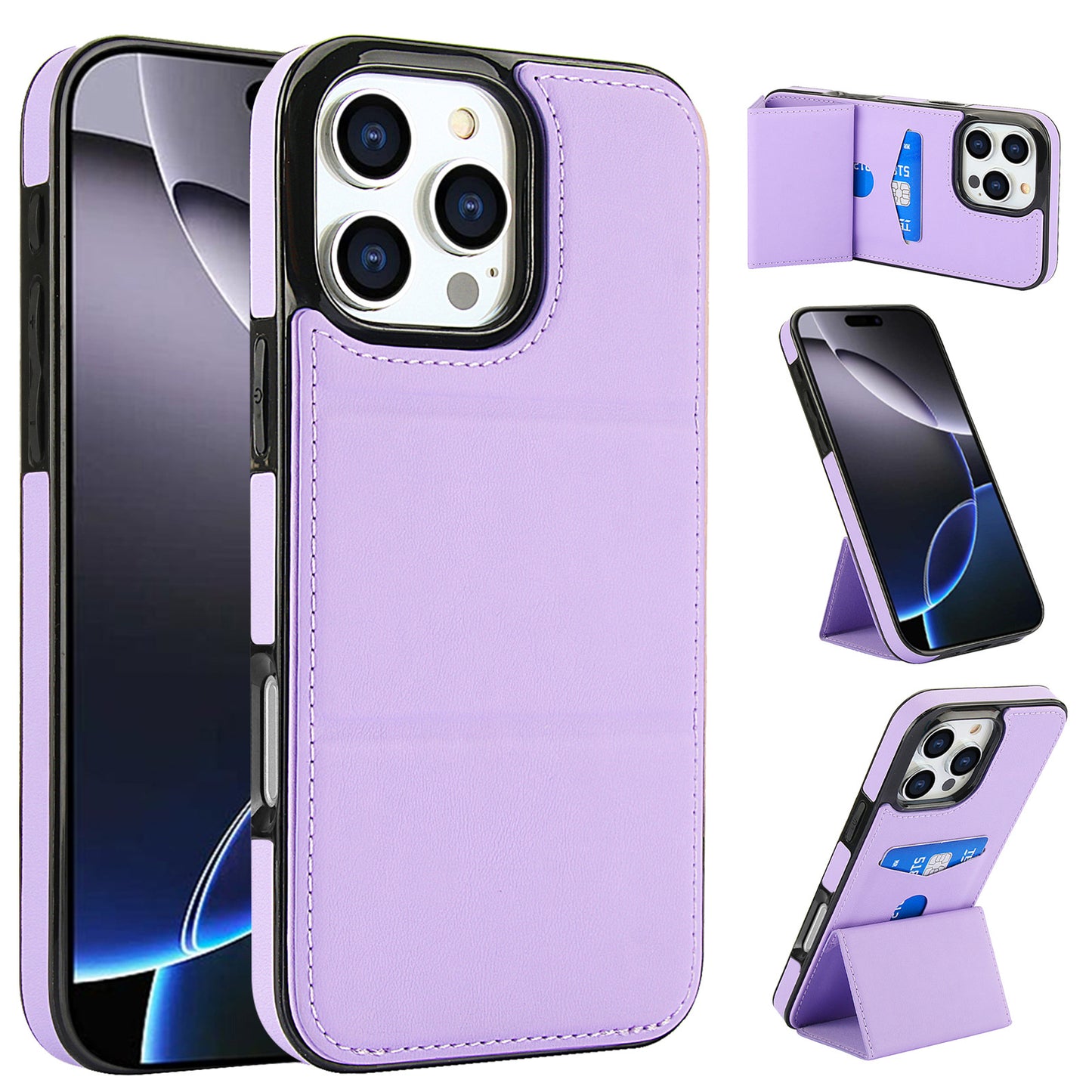 Tri-fold stand with card slot leather Apple phone case