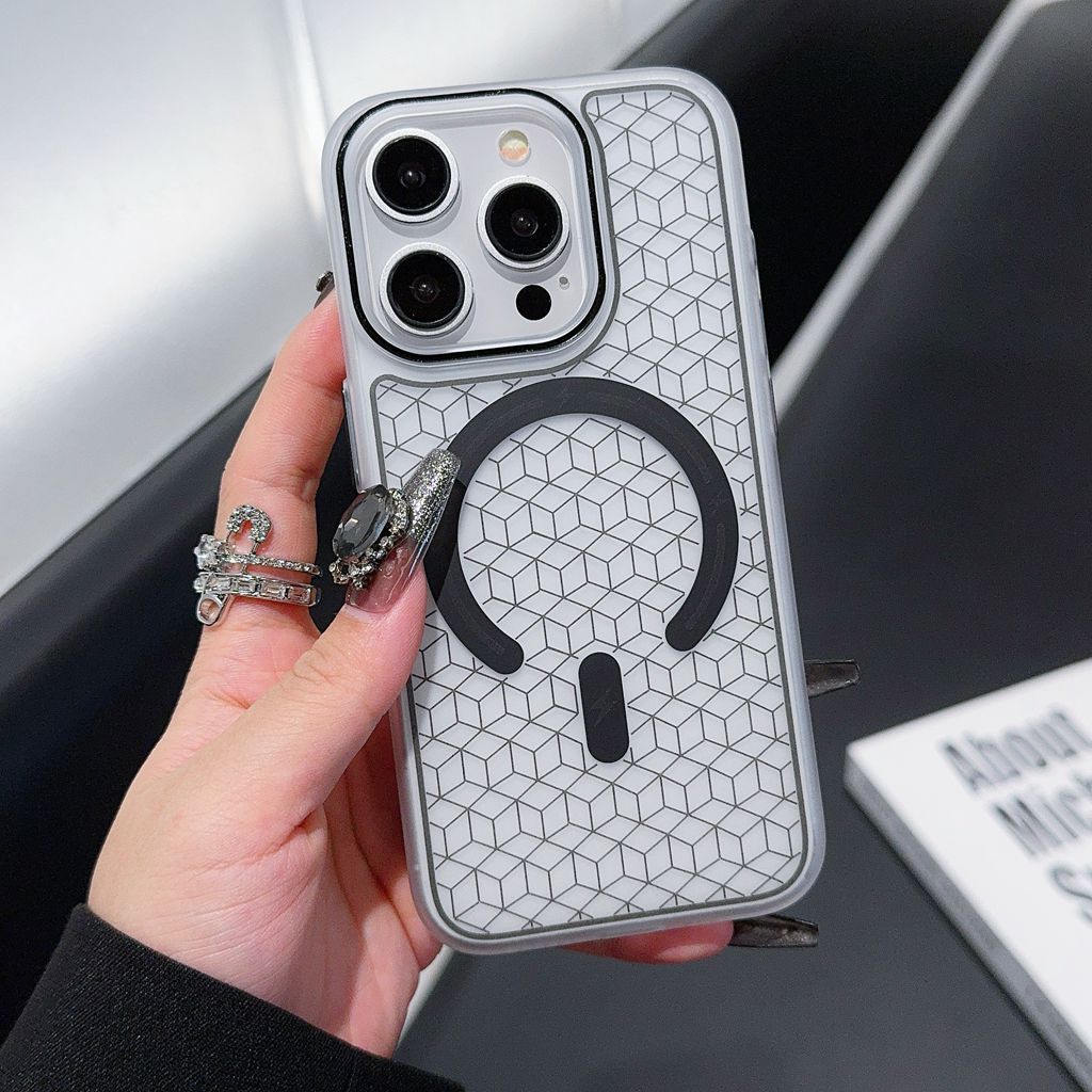 Carved matte skin-feel checkered magnetic iPhone case