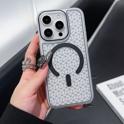 Carved matte skin-feel checkered magnetic iPhone case