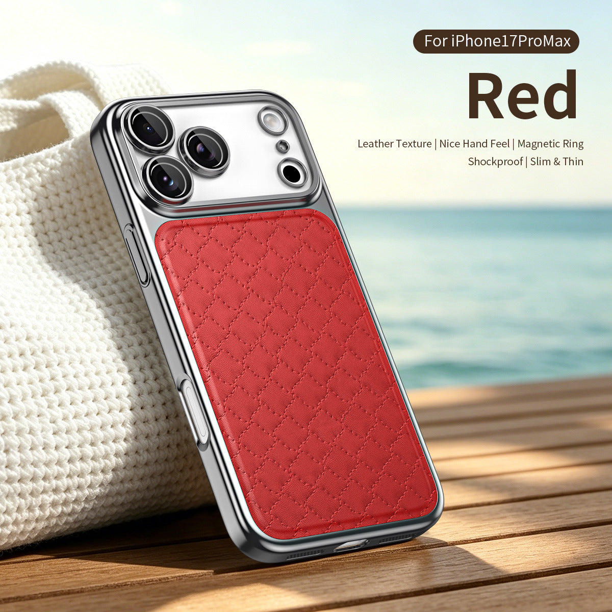 Diamond-patterned vegan leather magnetic Apple phone case
