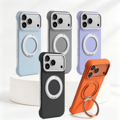 Frameless faux leather rotating stand magnetic Apple phone case