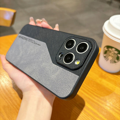 Color-blocked leather Apple phone case