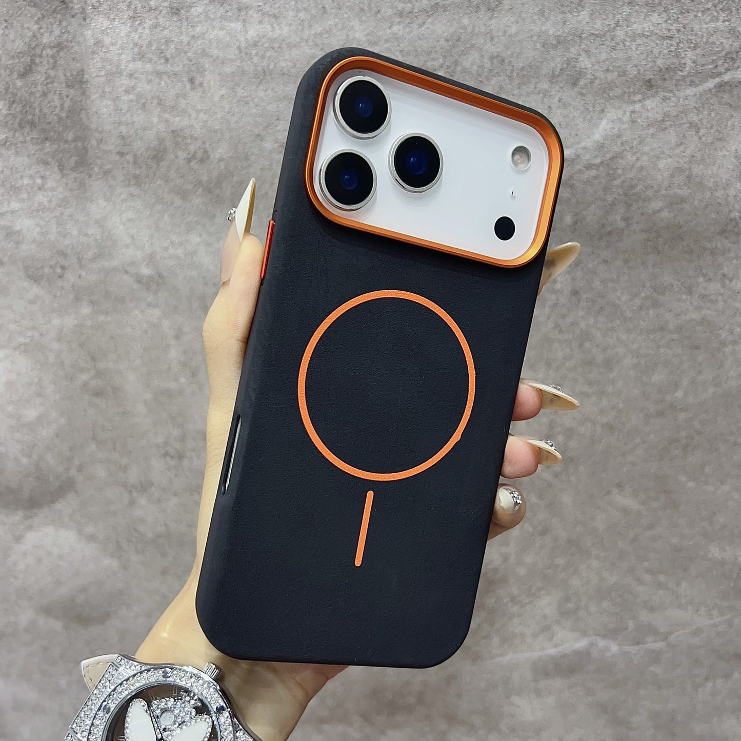 Elephant leather texture anti-drop magnetic Apple phone case
